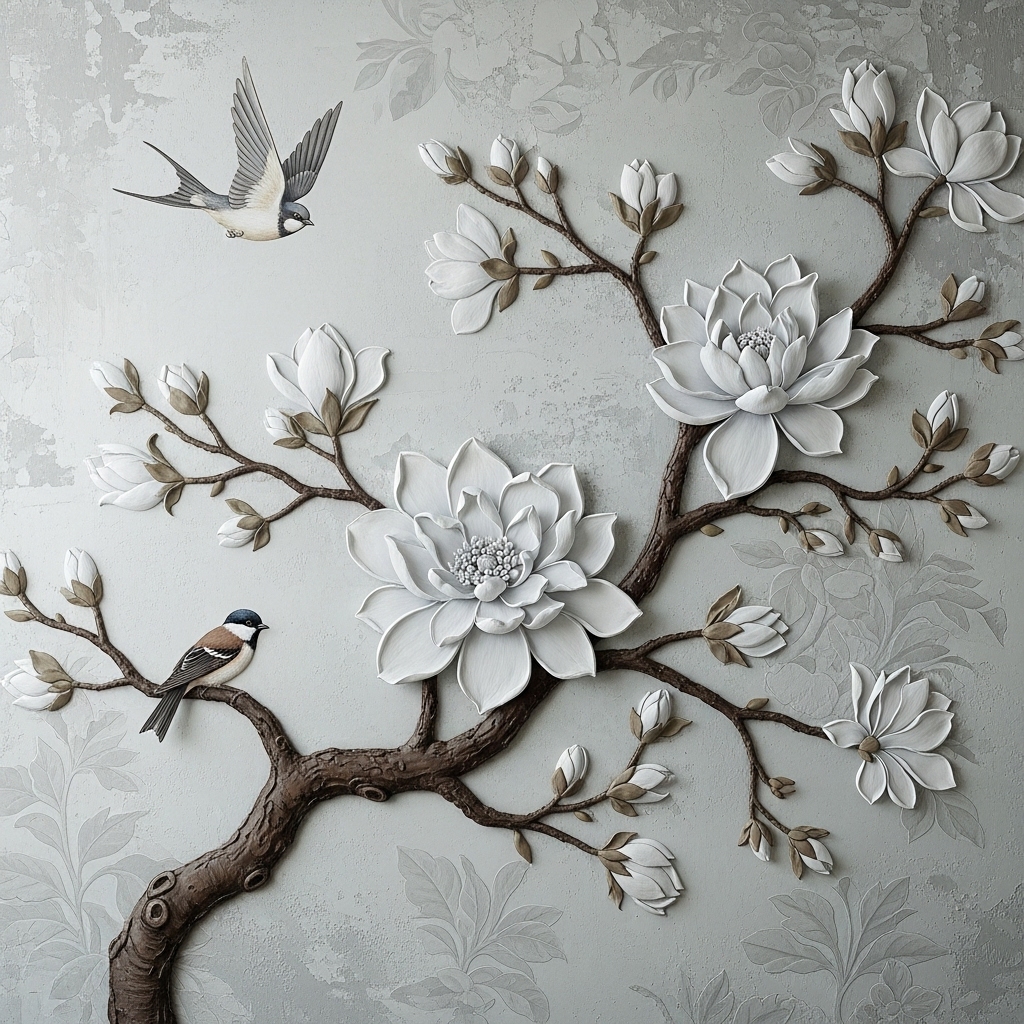 Beyaz Gül Ağaç Desen